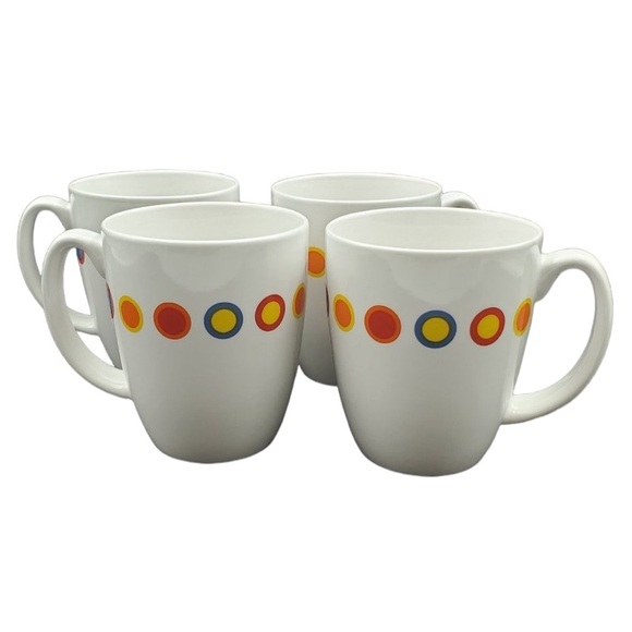 Corelle Hot Dots Coffee Mug Tea Cup Four‎ White Stoneware Multi Color Polka Dots - Picture 1 of 5